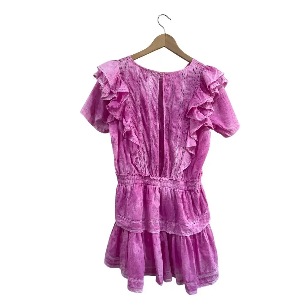 LoveShackFancy Natasha Dress Pink Ruffle Mini Cottagecore Romantic Size L - Picture 3 of 13